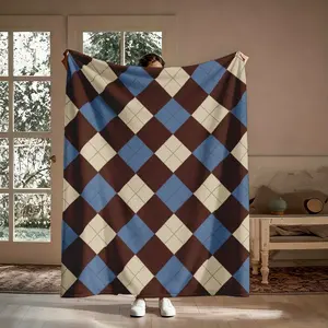 Vintage Argyle Flannel Throw Blanket, Soft Cozy Plaid Blanket for Couch Bed, Warm Lightweight for Adults Kids, Perfect for Sofa Bedroom Office, Retro Home Decor