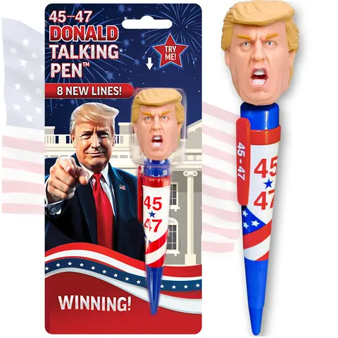 Donald Trump Talking Office Pen - Press His Hair for 8 New Lines, Real Audio, Collectible Political Humor Desk Toy - Quirky Unique Gifts for Adults, Office Stationery Conversation Starter (Trump 45-47 Edition)
