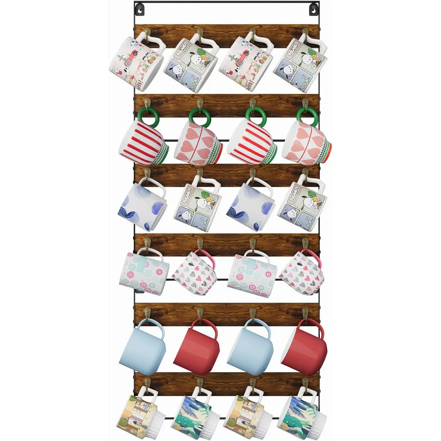 Mug Racks for Wall, Coffee Mug Holder Wall Mount Up to Hold 24 Mugs, Coffee Mug Rack Wall Mounted(3Pack) for Kitchen, Home, Coffee Bar, Rustic Wood and Iron