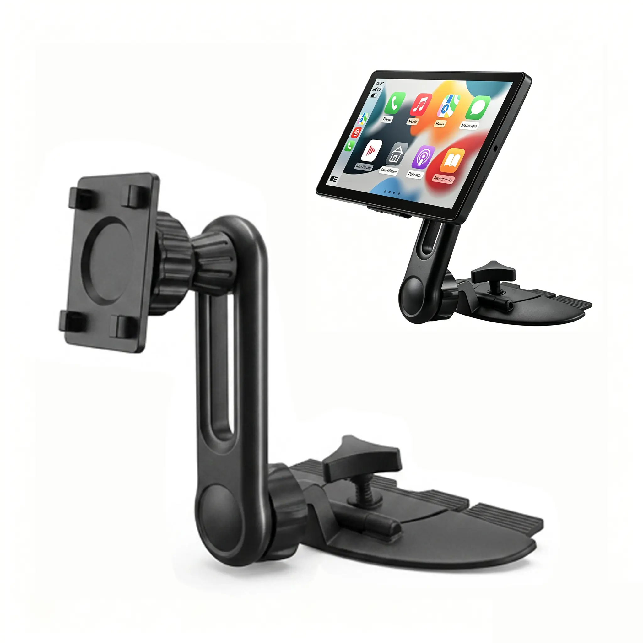 Extended CD Slot Car Mount Kit for CarPlay, 17mm Multifunctional Accessory with Adjustable Arm & 360° Rotatable Universal Head for In-Car Monitors, Dashboard & Digital Dashboard Accessory Mounts & Holders for Driving Safety