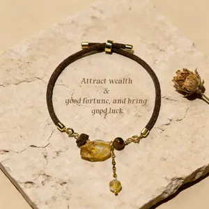 Original DIY Natural Citrine Pendant Lucky Bracelet - Wealth and Abundance, Attracting Success and Positive Energy, Jewelry for Confidence and Manifestation, Adjustable Cord for Women and  with Freely DIY Replaceable Pendant.