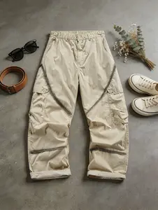 Men's Lightweight Beige Cargo Pants | Loose Fit Elastic Waist Casual Streetwear Pants Pants for Streetwear, Hiking, Camping, Travel & Daily Wear#SummerVibes