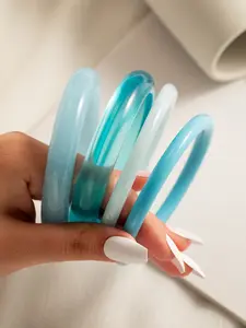 4pcs Ice Blue Acrylic Bracelet, Summer Jelly-Like Thin Band, Fresh and Versatile Resin Jewelry, Perfect for Daily Wear, Stylish Accessory, Minimalist Bracelet