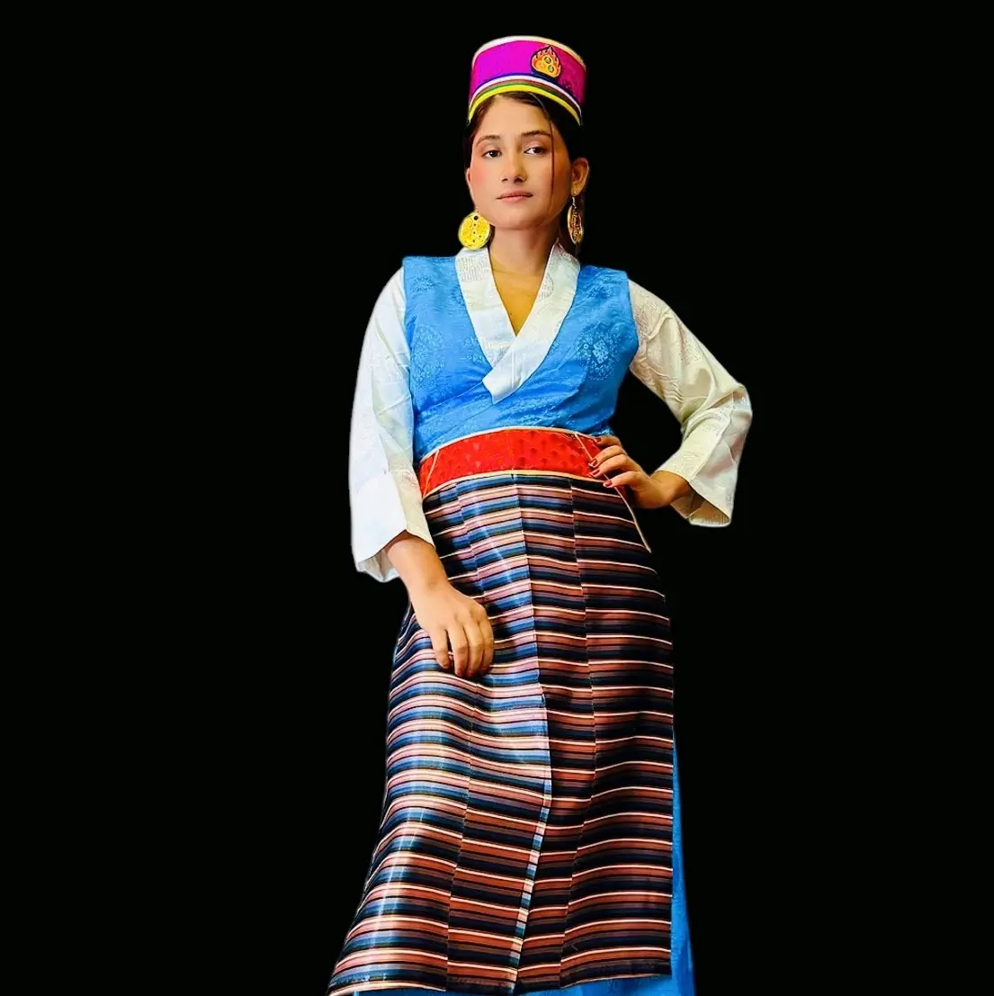 premium blue silk tamang bakhu set size 34