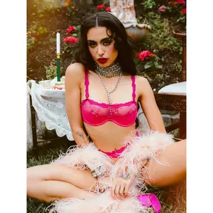 Frederick's Of Hollywood Pia Lacy Push-Up Half-Cup Bandeau Bra - Women's Feminine Aesthetic Adjustable Removable Strapless Everyday Bra with Hidden Support