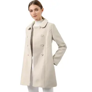 INSPIRE CHIC Women's Peter Pan Collar Double Breasted Long Trench Winter Pea Coat Beige X-Large