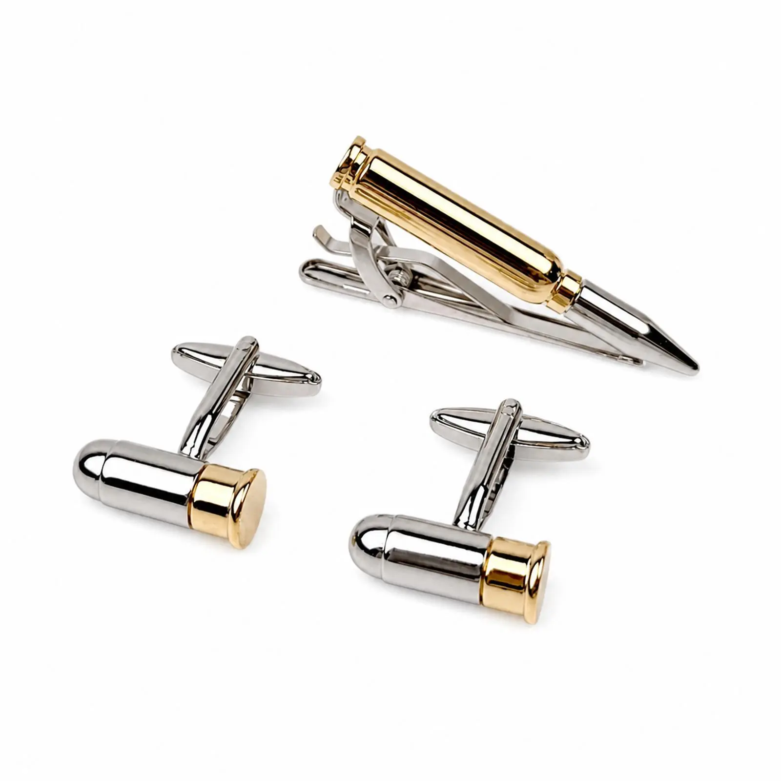 OIDEA Bullet Cufflinks and Tie Clip Set for Men, Two-Tone Silver and Gold Copper Suit Cuff Links for Tuxedo Wedding Business