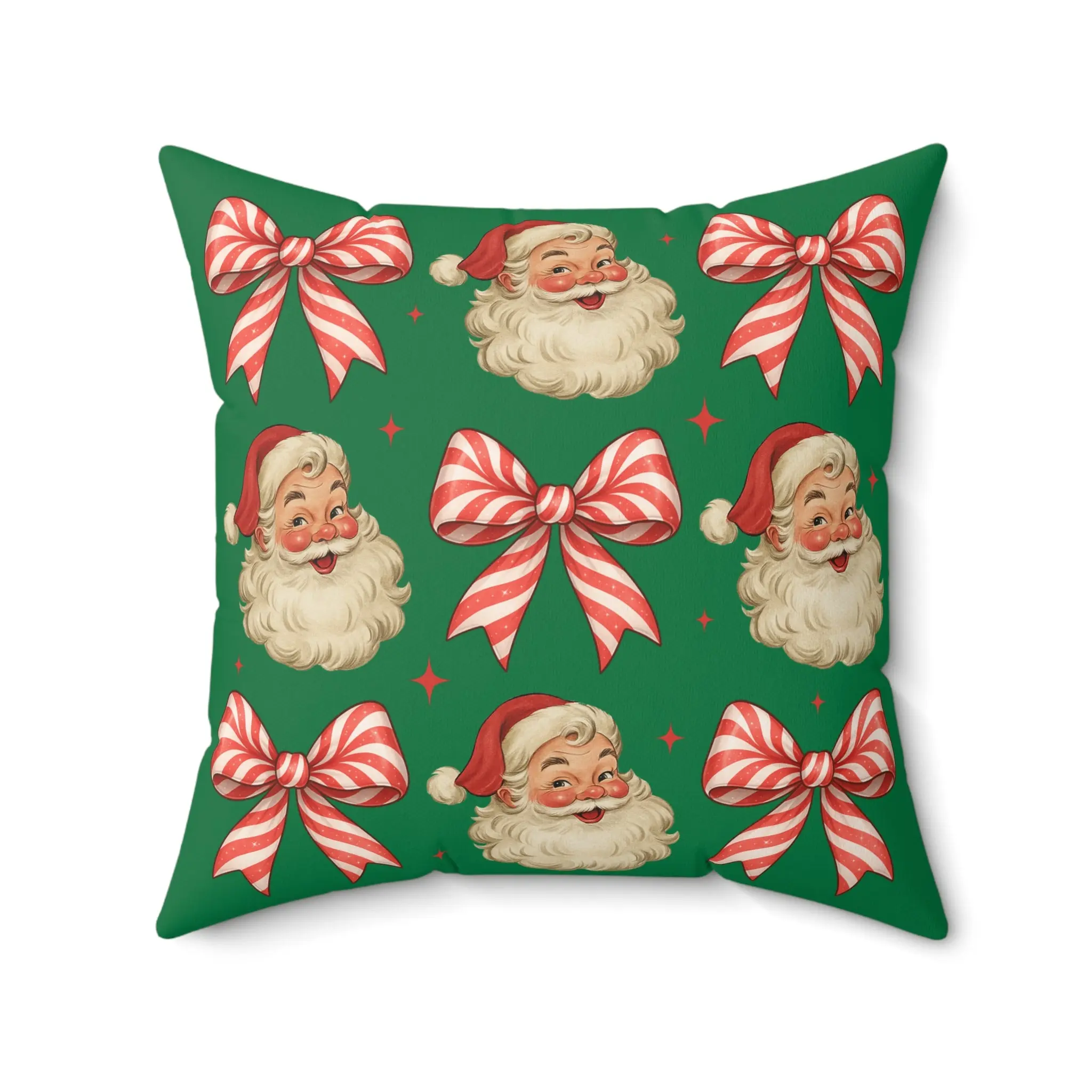 NEW Festive Christmas Pillow with Vintage Santa, Bows and Candy Canes Couch Pillow with Cover Holiday Decor, Cozy Home Accent, Perfect Gift for Christmas, Seasonal