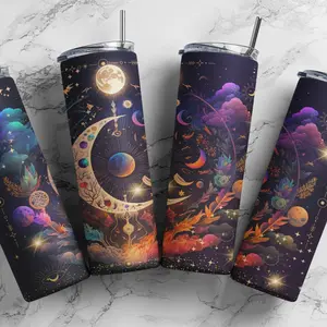 Celestial Moon Stainless Steel Tumbler with Straw