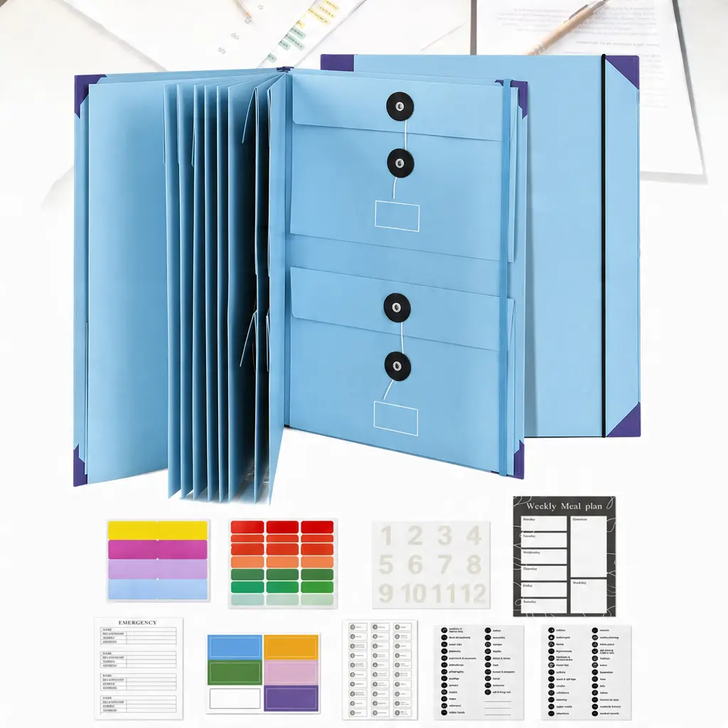 Practical Multi-Pocket Accordion File Organizer Book with Labeled Pockets - Expandable Letter-Size Wear-Resist Document Folder, Large Home Office Storage for Family Important Papers, Birth Certificates, Passports, Thoughtful Gift, Large/Small, Label-Ready