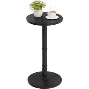Round Side Table, Solid Wood Pillar with Wood Top & Base, Small Drink Accent Table for Living Room, Bedroom, Sofa & Office, Easy Assembly, Black