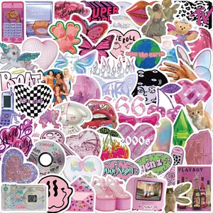 58 Pcs Harajuku Girl Y2K Style Graffiti Stickers Decorative Guitar Notes Luggage DIY Waterproof, Flat Sticker Type, No Ca Prop 65 Warning, Glitter Sticker