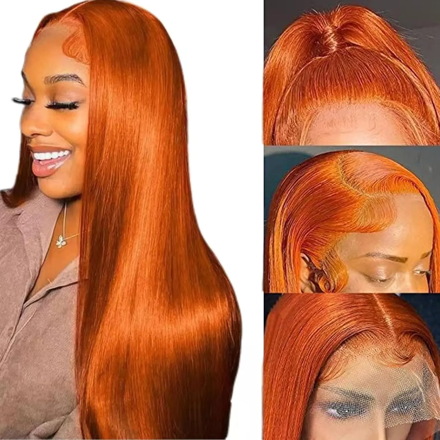 Lemoda Hair Ginger Wig Human Hair 13x6 Straight Ginger Orange Lace Front Wigs Human Hair HD Transparent Lace Frontal 350 Colored Human Hair Wig Pre Plucked With Baby Hair 180% Density summerwins