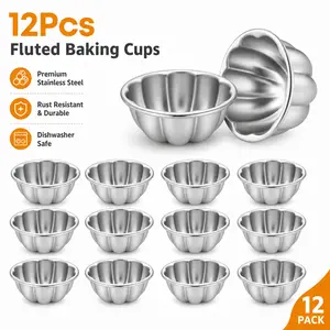 12 Pack Flower Shape Egg Tart Molds – Heavy Duty Aluminum Alloy, Non-Stick Coating, Reusable Baking Cups for Muffins, Pudding, Jelly, Quiche – Perfect for Home Bakers & Cafes