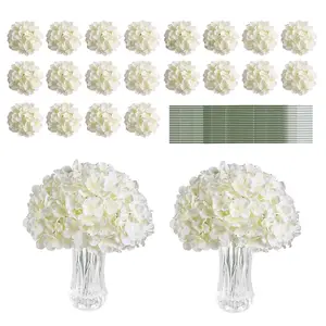 20Pcs White & Ivory Artificial Hydrangea Flowers, Silk Faux Hydrangea Heads with Stems, Fake Hydrangeas for Home Decor