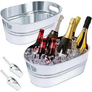 2 Pack Galvanized Ice Bucket 4 Gallon Galvanized Tub Ice Bucket for Parties Metal Beverage Buckets with Handles Wine Beer Champagne Vintage Buckets for Cocktails Mimosa Bar Supplies with Scoops