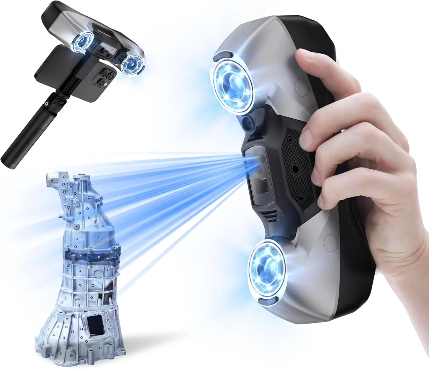 MetroY Pro 3D Scanner, Blue Laser, 5 Modes, for 3D Printing | 0.01mm, 34+15+1 Blue Laser/Structured Light, Scan Streaming, Industrial 3D Modeling/Measurement, Full-Color, for Win/macOS
