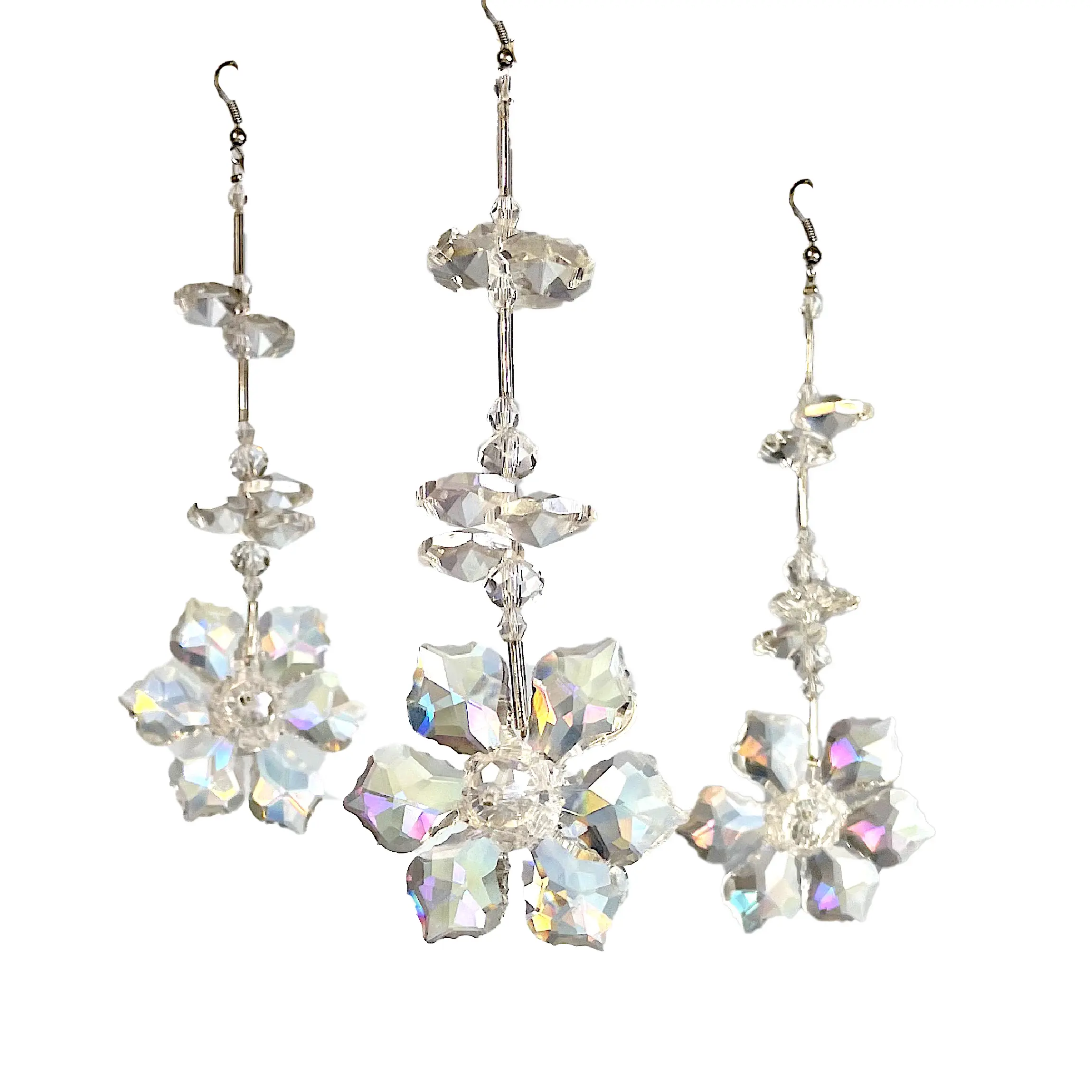 Crystal Iridescent Flower Ornaments H110 3 pc Christmas Wedding Decorations 5” x 2” Length Not Sure
