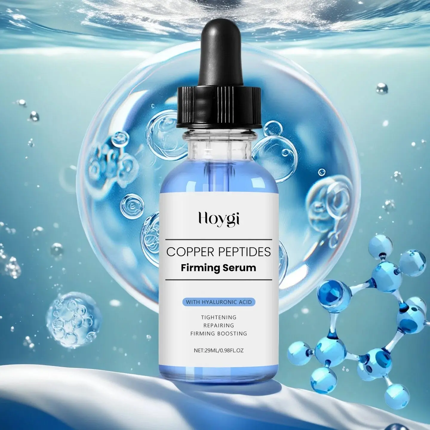 Copper Peptides Booster Serum for Face Tightening, Repairing, Collagen Boosting, with Hyaluronic Acid, Fragrance-Free, Moisturizing, Hydrating, Korean Skincare, Nourishing Facial Skin, Smooth and Shiny, Daily Skincare Essence, Hydrate, Moisturize