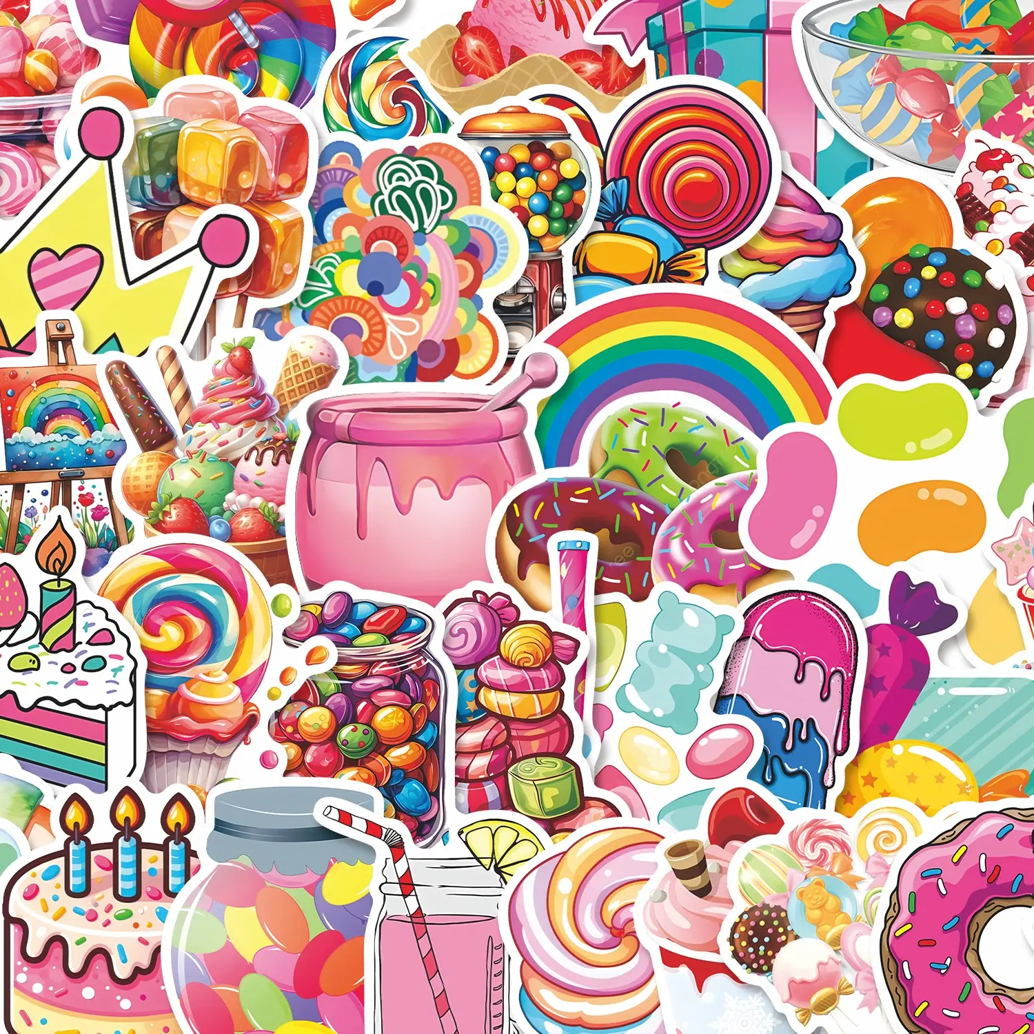 50pcs Colorful Candy & Dessert Cute Stickers Pack, Stickers for Scrapbooking, Scrapbook Accessories, Waterproof Sweet Treat Cake & Lollipop Decals for Laptop, Water Bottle, Journal & Scrapbook, Dessert Lover Gift