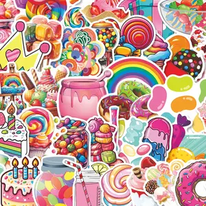 50pcs Colorful Candy & Dessert Cute Stickers Pack, Waterproof Sweet Treat Cake & Lollipop Decals for Laptop, Water Bottle, Journal & Scrapbook, Dessert Lover Gift