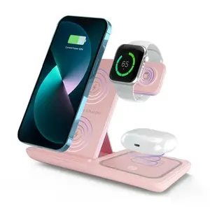 Portable Lightweight Three-In-One Wireless Charger, Wireless Magnetic Charging, Foldable Design, Battery-Free, Ideal for Travel and Daily Use, D18 Model