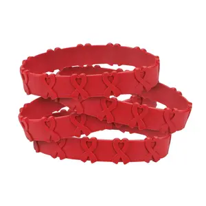 7 3/4" Red Awareness Ribbon Pop-Out Rubber Bracelets - 24 Pc.