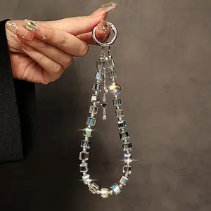 High-end Luxury Crystal Bead Hand Chain Wrist Short Hanging Rope with Clip Phone Case Key Chain Bag Pendant Smartphone Cellphone