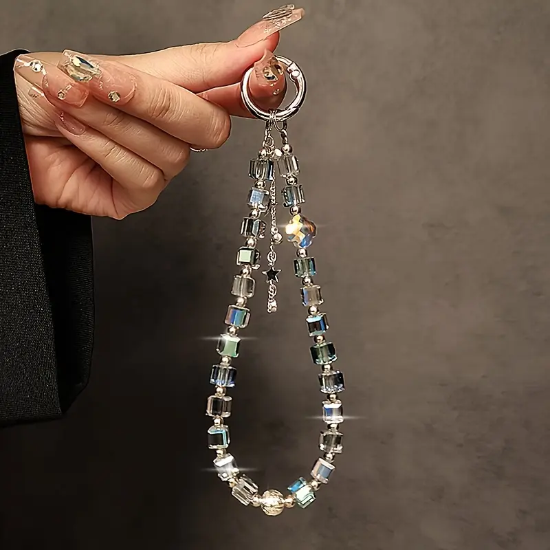 High-end Luxury Crystal Bead Hand Chain Wrist Short Hanging Rope with Clip Phone Case Key Chain Bag Pendant Smartphone Cellphone