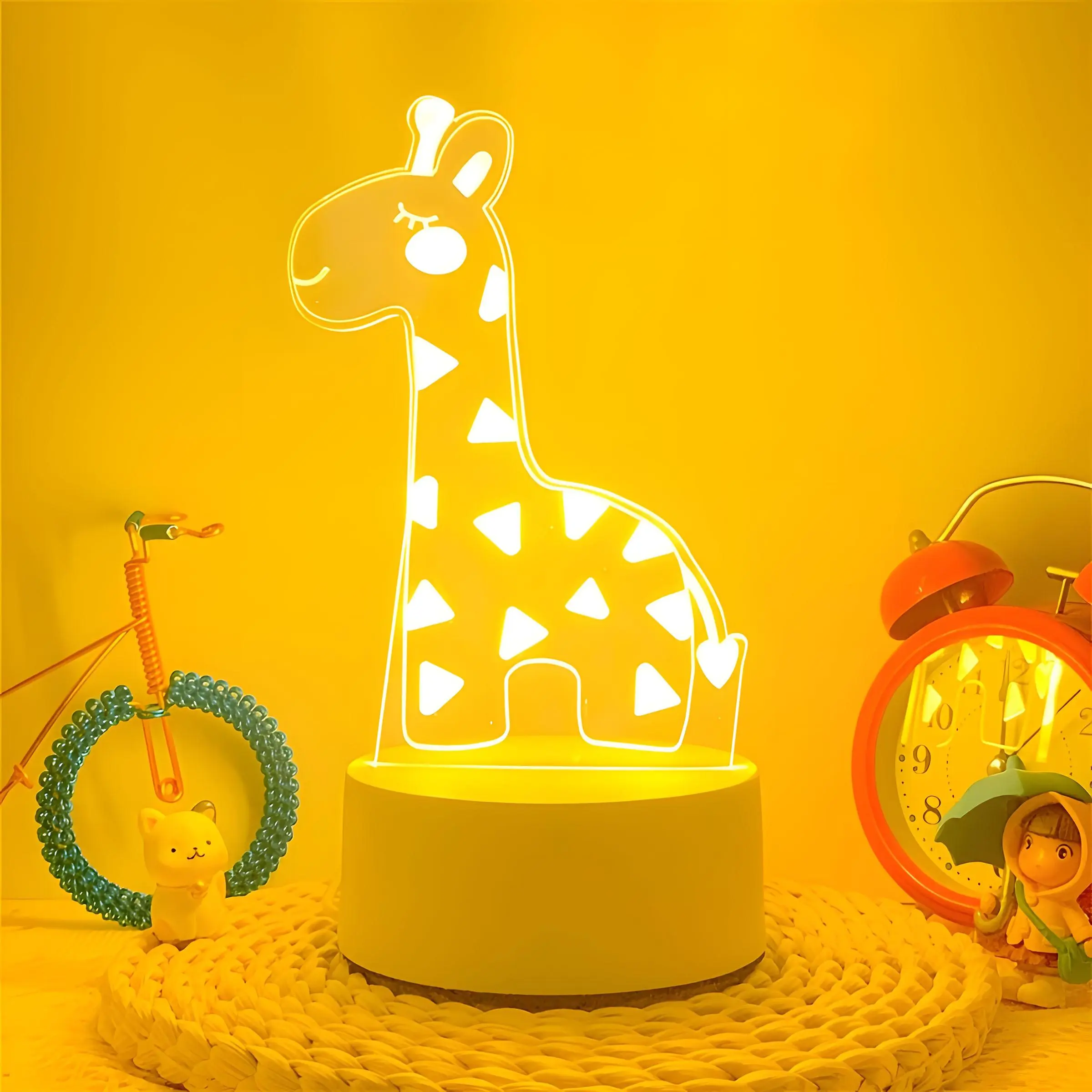Giraffe Design 3D Acrylic Night Light, USB Rechargeable Cute Cartoon Style Desktop Decorative Lamp, Ambient Lamp for Bedroom, Living Room, Home Decor