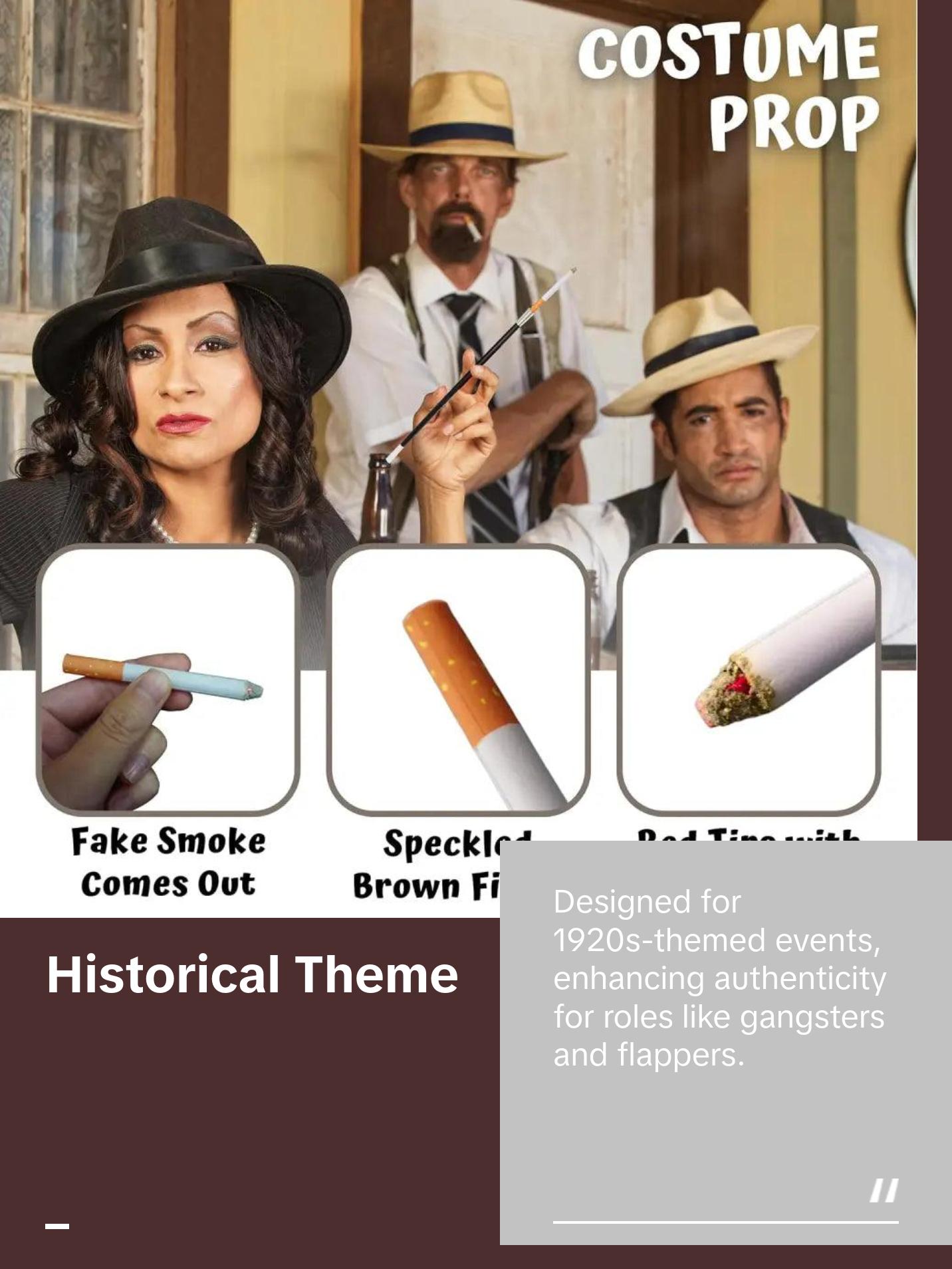 4E's Novelty 2 Fake Cigarettes & 2 Long Cigarette Holders – 3.25" Prop Cigarettes with Smoke, 13.25" Holder for Costumes