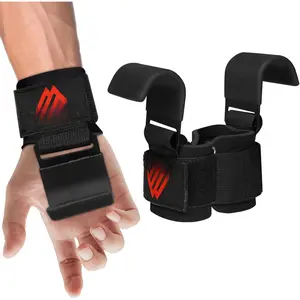 Weight Lifting Hooks, Non-Slip Rubber Coated Grips, 7mm Neoprene Wrist Support Padding, Power Lifting Barbell Rows  Lifts Chin Pull Up Fitness Strength  Straps Gym Workout Straps