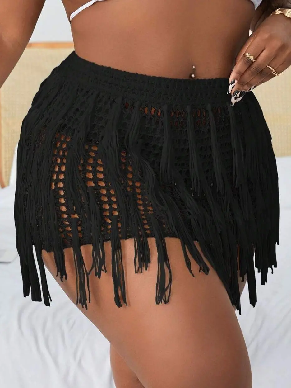Plus Size Rose Red Beach Cover-Up Skirt, Flowy Wrap Sarong for Summer Vacation Beachwear