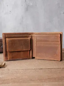 Men's Genuine Leather Wallet, Vintage Mad Horse Skin, Large Capacity, Thick Short Design, Multiple Card Slots, Coin Pocket Included