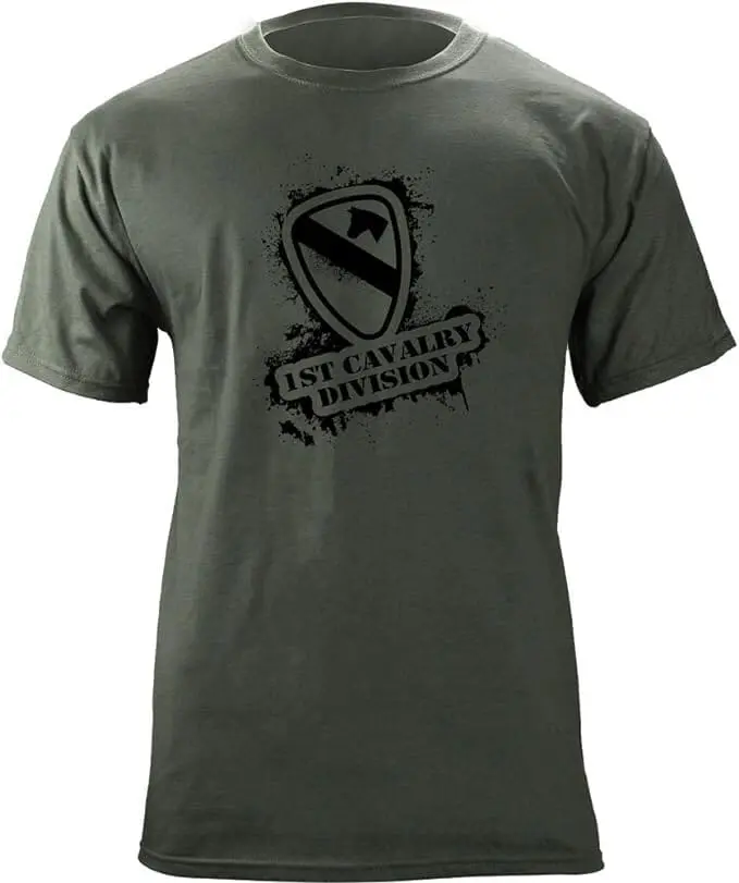 Army 1st Cavalry Division T-Shirt | Men's Casual Crewneck with Original Stencil Graphic | Soft Cotton Tri-Blend