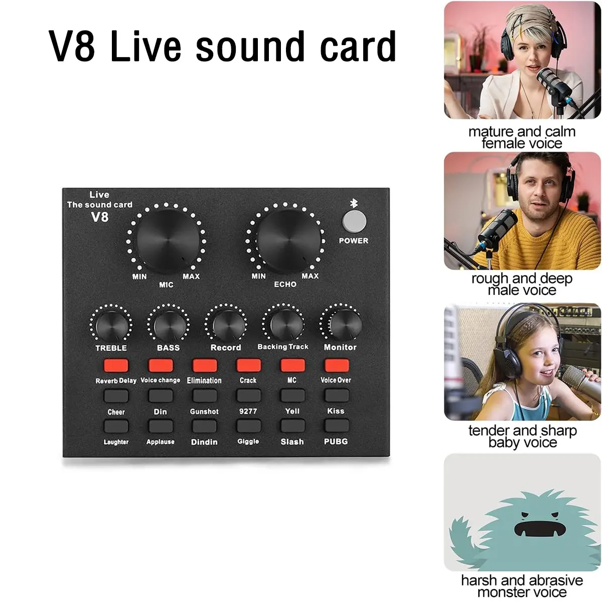 live streaming sound card, Live Sound Cards, for computers and mobile phones, supporting Bluetooth accompaniment, noise reduction, and anti-interference, suitable for mobile/computer live streaming and karaoke, Digital Sound Card
