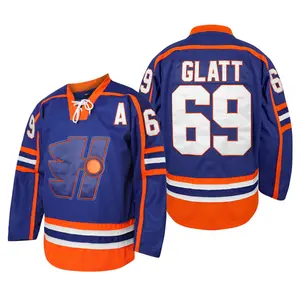Men's ice hockey jersey #69, blue embroidery, party fashion sportswear, comfortable and breathable, printed GLATT