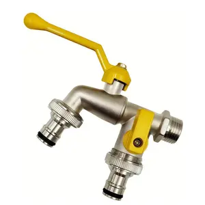 Outdoor Dual-Head Faucet, Garden Hose Splitter, 2-Way, 3/4 Inch Wall-Mounted Faucet, Frost-Resistant Replacement Part