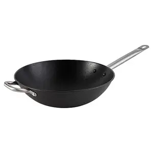 IMUSA 14" Light Cast Iron Wok with Stainless Steel Handle - Black