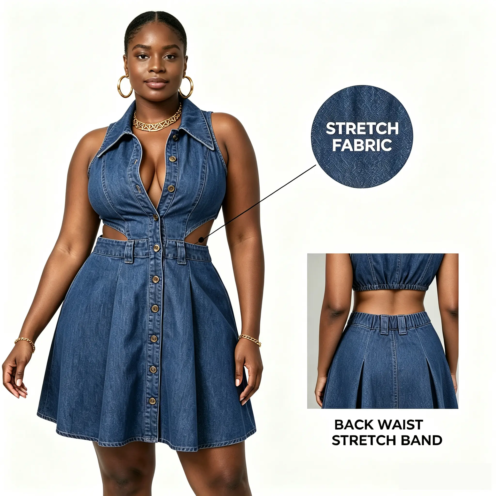 URBAN REVIVO Upgraded Women STRECHY Denim Dress - Casual Sleeveless Cotton Blend Sundress with Cut-Out Shoulders, Above Knee Style for Going Out & Brunch Outfit Ideas, Dress Inspiration, Fashion, Basic, Fabric, Lady