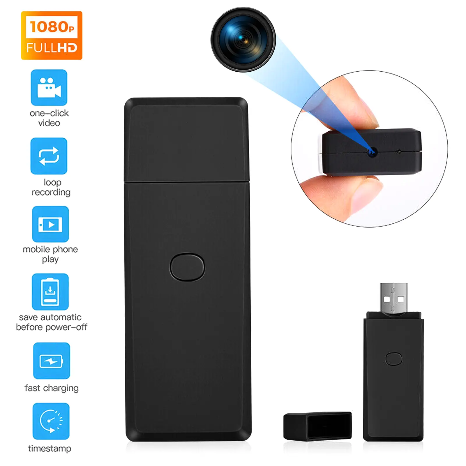 64GB USB Flash Drive Mini Body Camera - 1080P Video Resolution, Rechargeable Portable Security Camera for Surveillance, Camera Surveillance Video