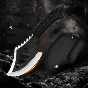 High Carbon Steel Black Knife with Sheath Cover,Sharp and Durable Fixed Blade Meat Cleaver with Ergonomic Handle,A Lightweight Axe with A Nylon Sleeve,Christmas