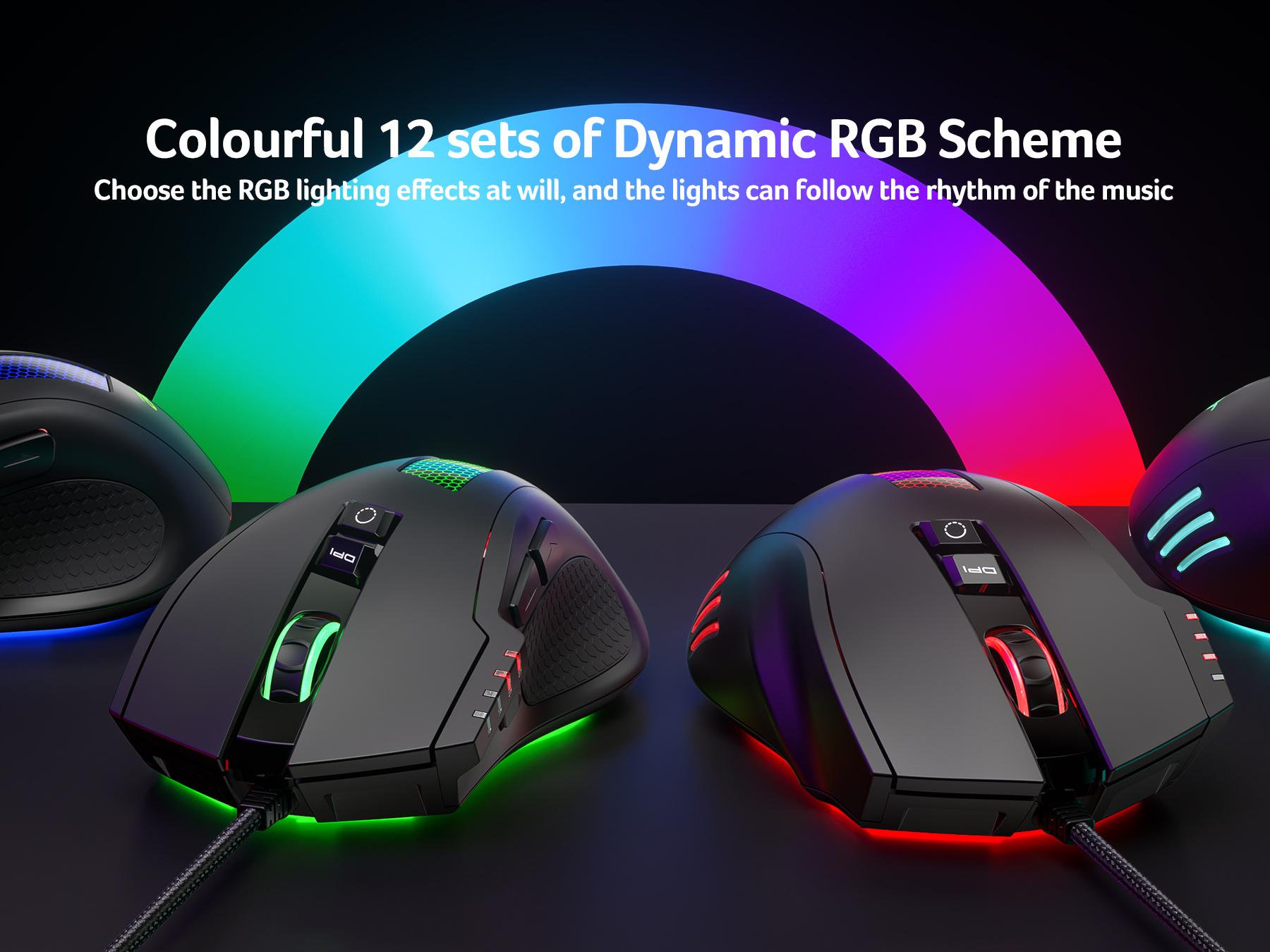 acer Wired Gaming Mouse, 12,800 DPI RGB Ergonomic Computer Mouse with Optical Sensor, 8 Programmable Buttons, 12 Backlit Modes, Software for DIY Keybinds, Rapid Fire, USB Gaming Mice for Laptop, PC