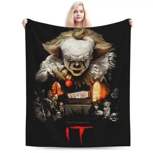 Pennywise Horror Movie Halloween Blanket Ultra-Soft Warm Plush Soft Throw Gifts Lightweight Flannel Blankets for All Season Bed Couch Chair Living Room 50"x40" Small for Kids