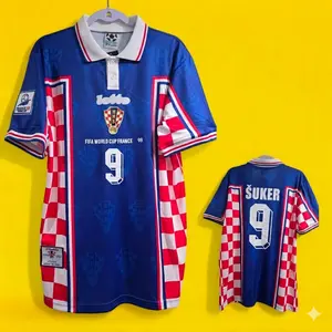 Croatia Inspired Away Retro Jersey – Vintage 1998 Football Shirt, Red White Checkered Soccer Jersey, Blokecore Streetwear Athletic Top