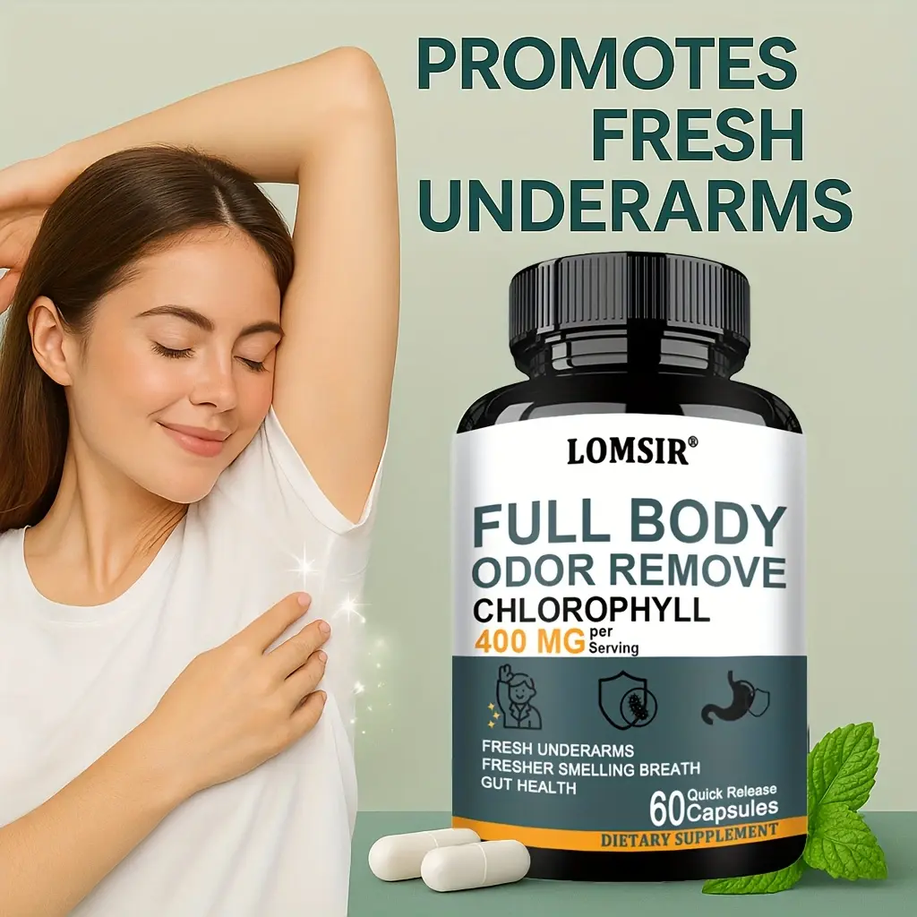 Body Deodorizing Supplement – with Matcha Green Tea, Apple Cider Vinegar and more - Chlorophyll Capsules for Body Odor, Fresh Breath & Gut Health, for Social Confidence – 60 Capsules