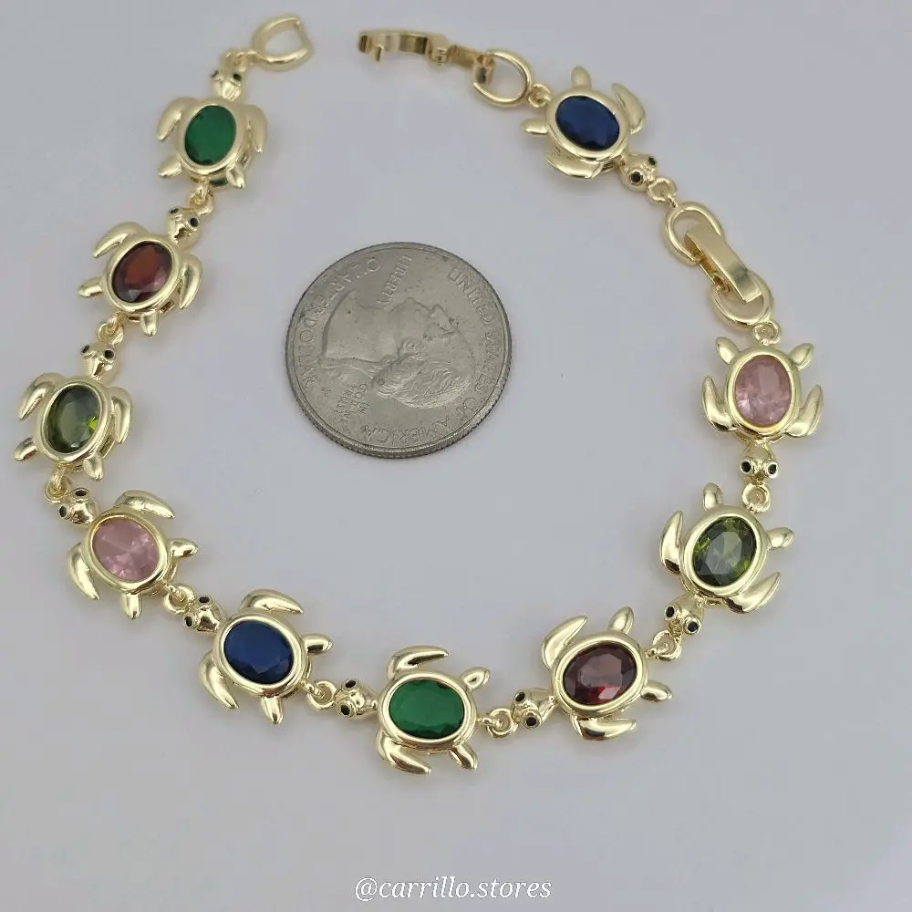TURTLES Fashion bracelet multicolored stone's GOLD-PLATED 8"INCHES beautiful design