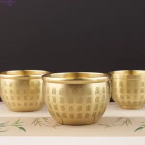 Chinese Style Brass Fortune Pot Figurine, Lucky Five Blessings Treasure Bowl Decor, Feng Shui Wealth Collectible for Home & Office Desktop Display