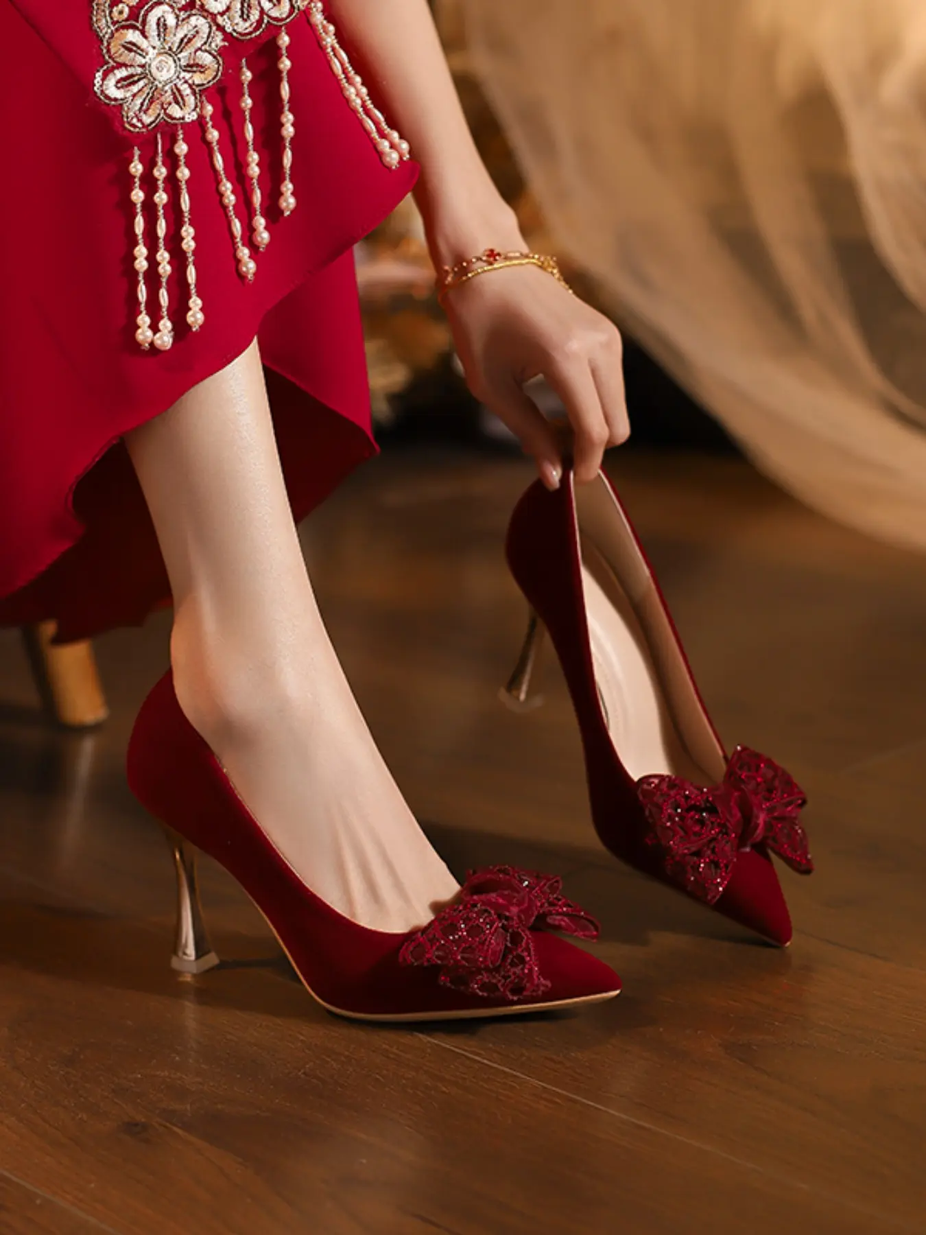 New Women's High Heel Wedding Shoes, Bridal Shoes, Fine Heel Dress Combinations, Non-Tiring High Heel Single Shoe, Fashion Casual Design, Bowknot Decoration, Elegant, Wedding heels