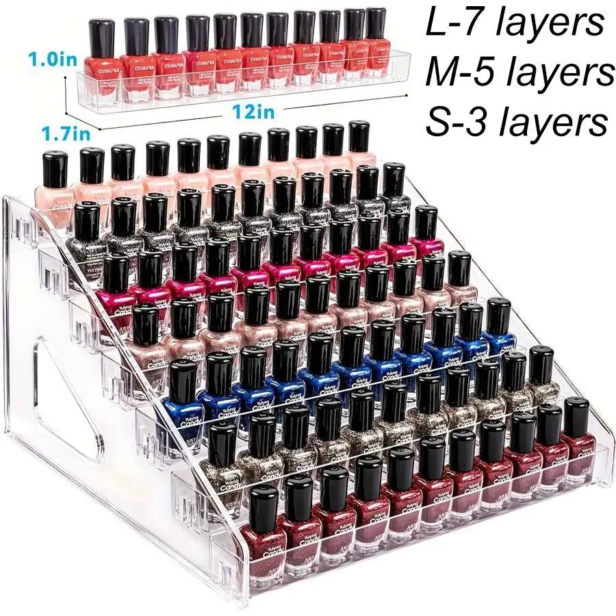 3/5/7 Layers Acrylic Nail Polish Display Organizer UV Gel Shelf Quick Install Cosmetic Rack Jewelry Stand Manicure Storage